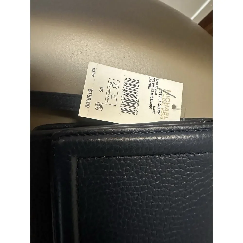 Michael Kors Fulton Pebbled Leather Crossbody Wallet Navy NWT